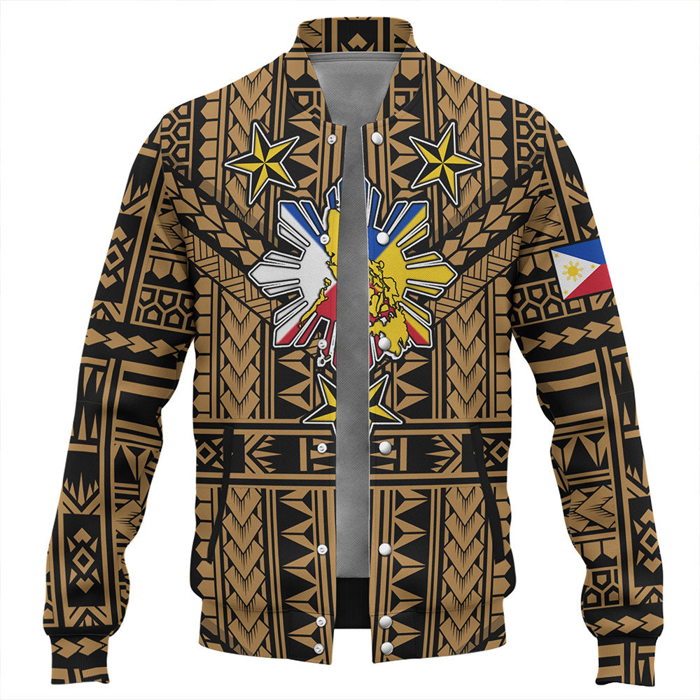 Philippines Baseball Jacket - Filipino Sun And Stars Tribal Tattoo Patterns Style