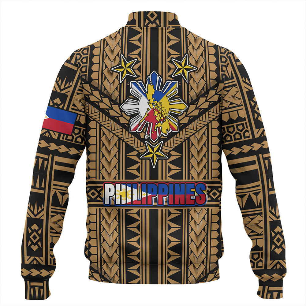 Philippines Baseball Jacket - Filipino Sun And Stars Tribal Tattoo Patterns Style