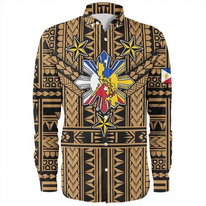 Philippines Long Sleeve Shirt - Filipino Sun And Stars Tribal Tattoo Patterns Style
