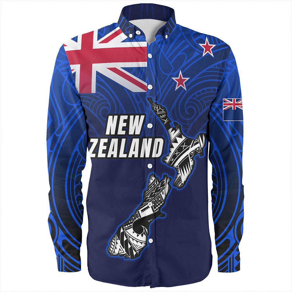 New Zealand Long Sleeve Shirt - New Zealand Map Maori Face Patterns