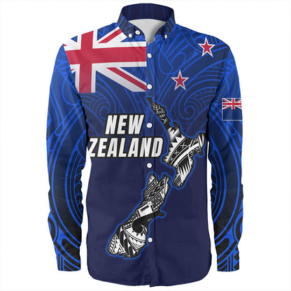 New Zealand Long Sleeve Shirt - New Zealand Map Maori Face Patterns