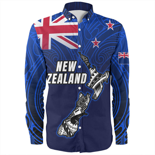 New Zealand Long Sleeve Shirt - New Zealand Map Maori Face Patterns