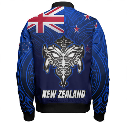New Zealand Bomber Jacket - New Zealand Map Maori Face Patterns
