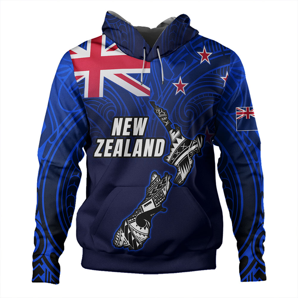 New Zealand Hoodie - New Zealand Map Maori Face Patterns