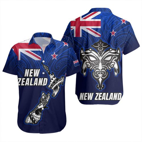 New Zealand Short Sleeve Shirt - New Zealand Map Maori Face Patterns