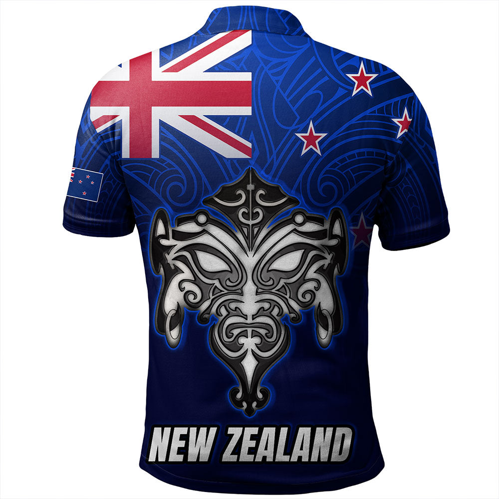 New Zealand Polo Shirt - New Zealand Map Maori Face Patterns