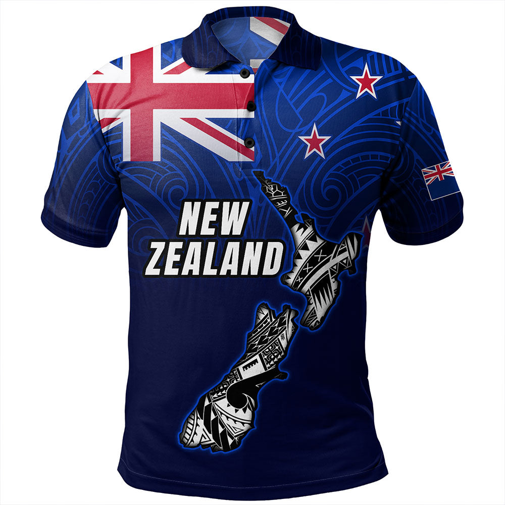 New Zealand Polo Shirt - New Zealand Map Maori Face Patterns