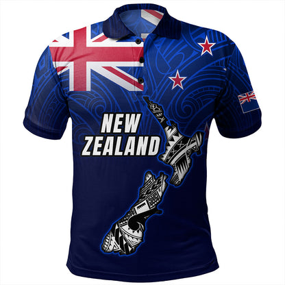 New Zealand Polo Shirt - New Zealand Map Maori Face Patterns