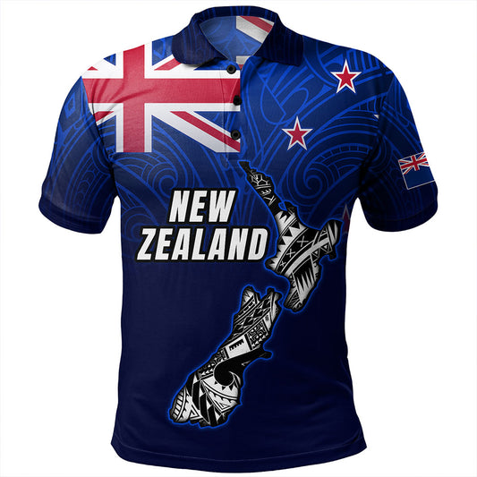 New Zealand Polo Shirt - New Zealand Map Maori Face Patterns