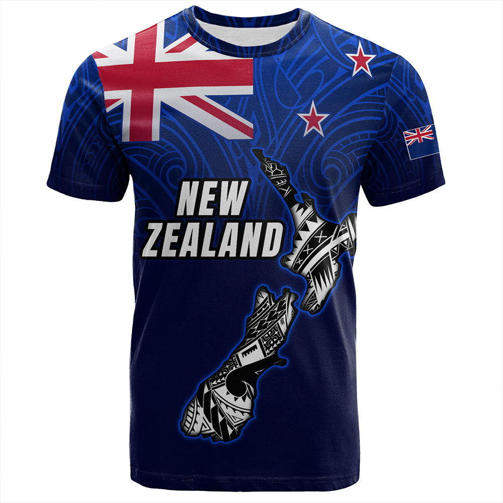 New Zealand T-Shirt - New Zealand Map Maori Face Patterns