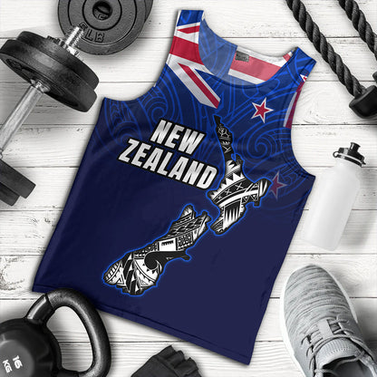 New Zealand Tank Top - New Zealand Map Maori Face Patterns