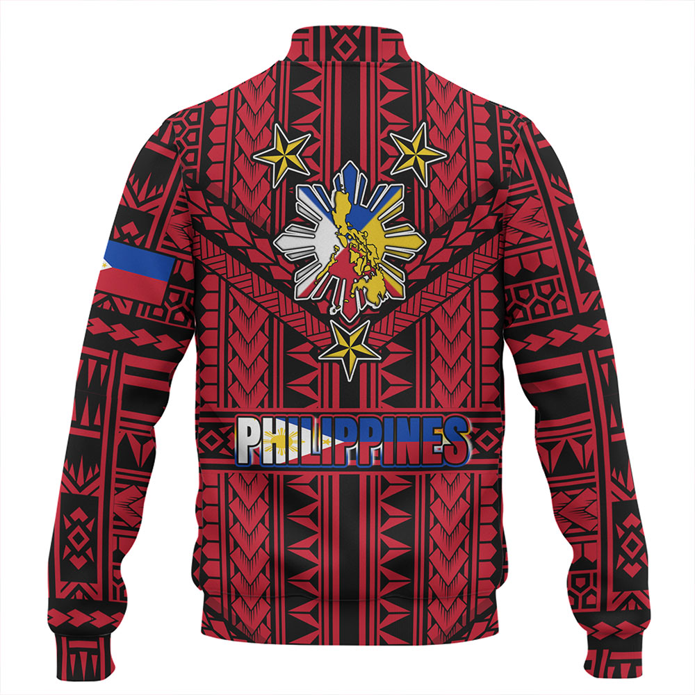 Philippines Baseball Jacket - Filipino Sun And Stars Tribal Tattoo Patterns Style
