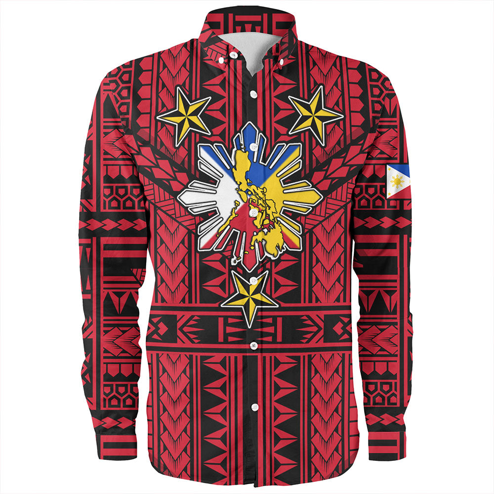 Philippines Long Sleeve Shirt - Filipino Sun And Stars Tribal Tattoo Patterns Style