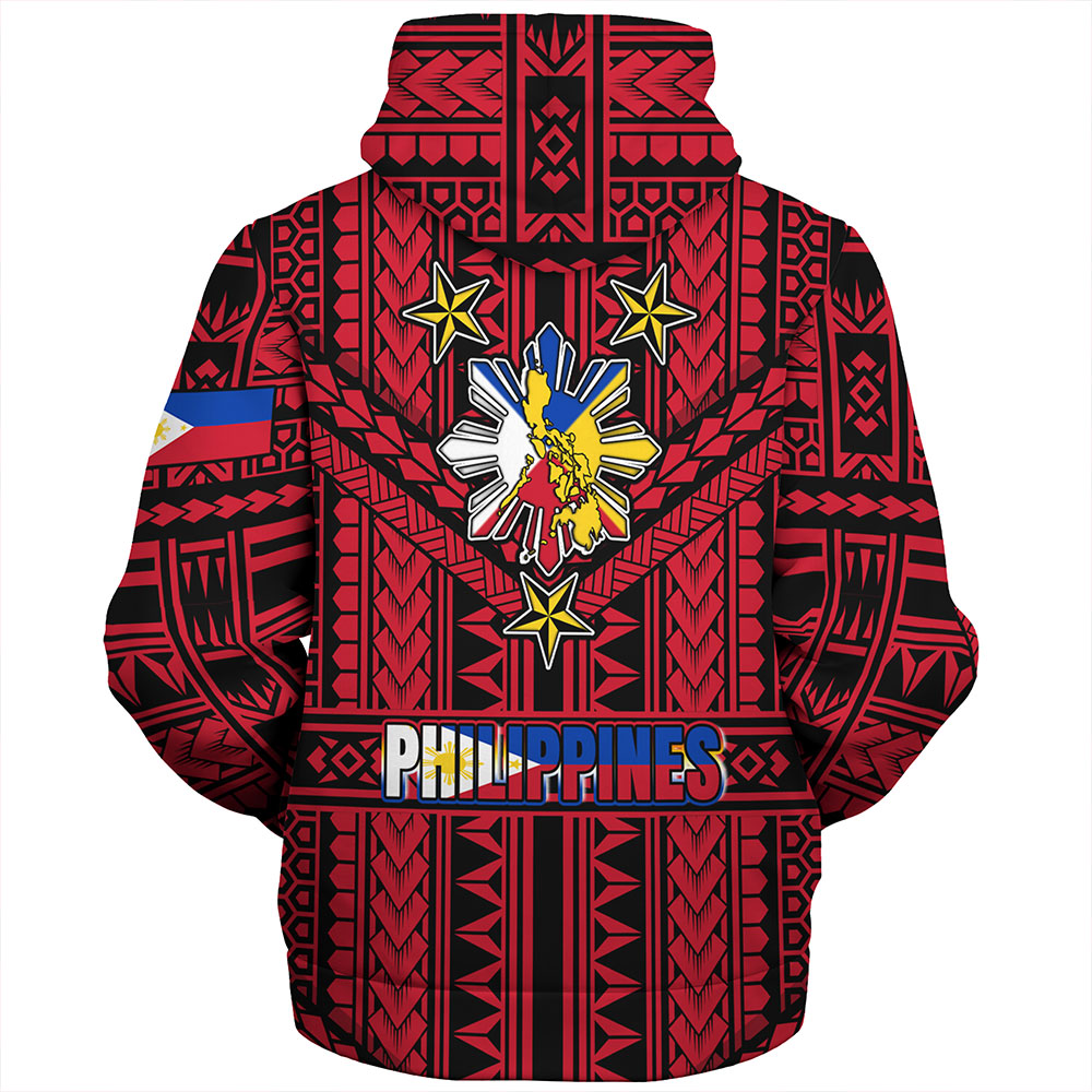 Philippines Sherpa Hoodie - Filipino Sun And Stars Tribal Tattoo Patterns Style