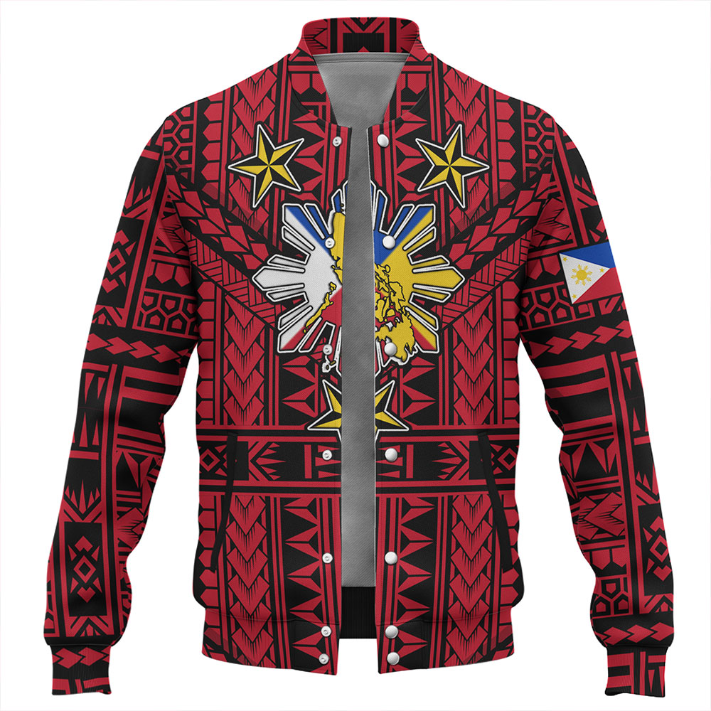 Philippines Baseball Jacket - Filipino Sun And Stars Tribal Tattoo Patterns Style