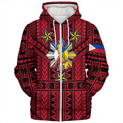Philippines Sherpa Hoodie - Filipino Sun And Stars Tribal Tattoo Patterns Style