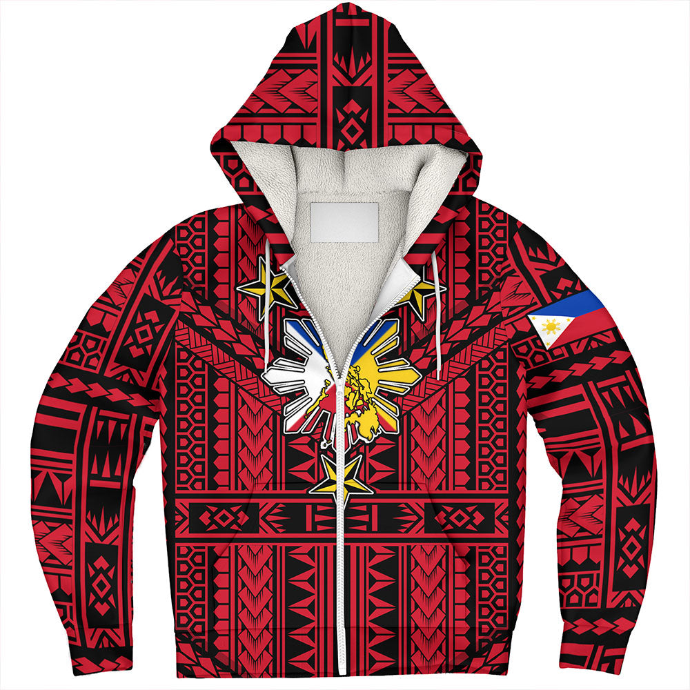 Philippines Sherpa Hoodie - Filipino Sun And Stars Tribal Tattoo Patterns Style