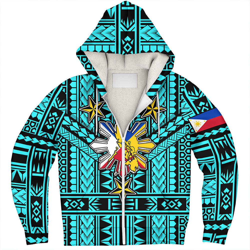 Philippines Sherpa Hoodie - Filipino Sun And Stars Tribal Tattoo Patterns Style