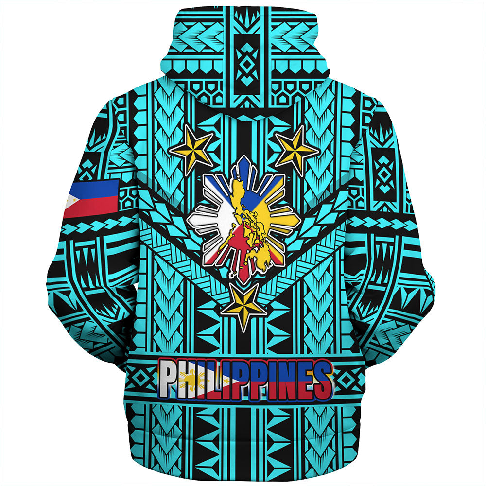 Philippines Sherpa Hoodie - Filipino Sun And Stars Tribal Tattoo Patterns Style