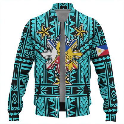 Philippines Baseball Jacket - Filipino Sun And Stars Tribal Tattoo Patterns Style
