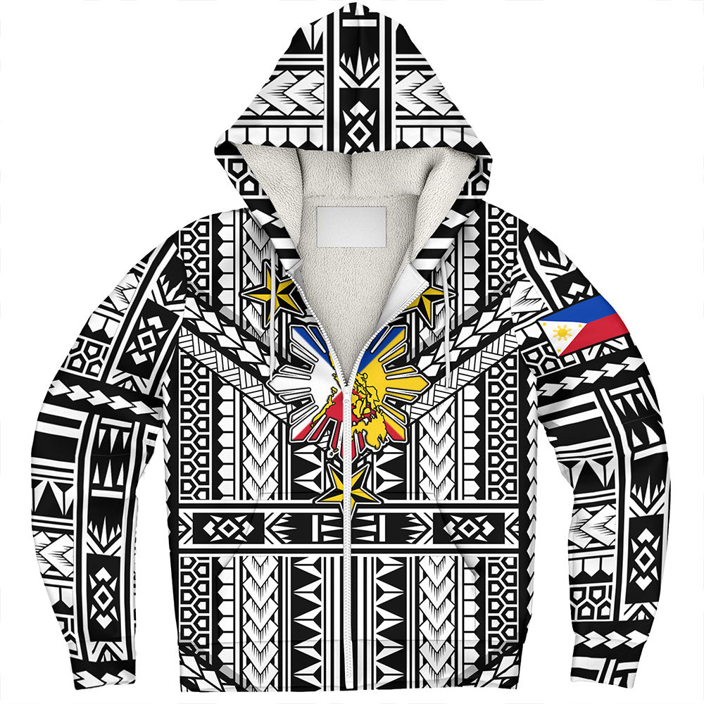 Philippines Sherpa Hoodie - Filipino Sun And Stars Tribal Tattoo Patterns Style
