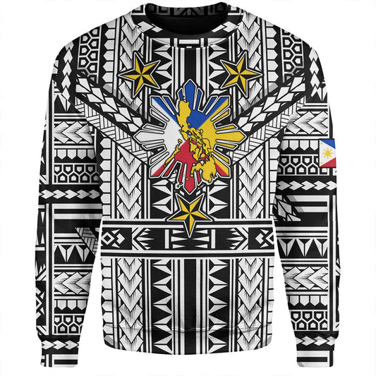 Philippines Sweatshirt - Filipino Sun And Stars Tribal Tattoo Patterns Style
