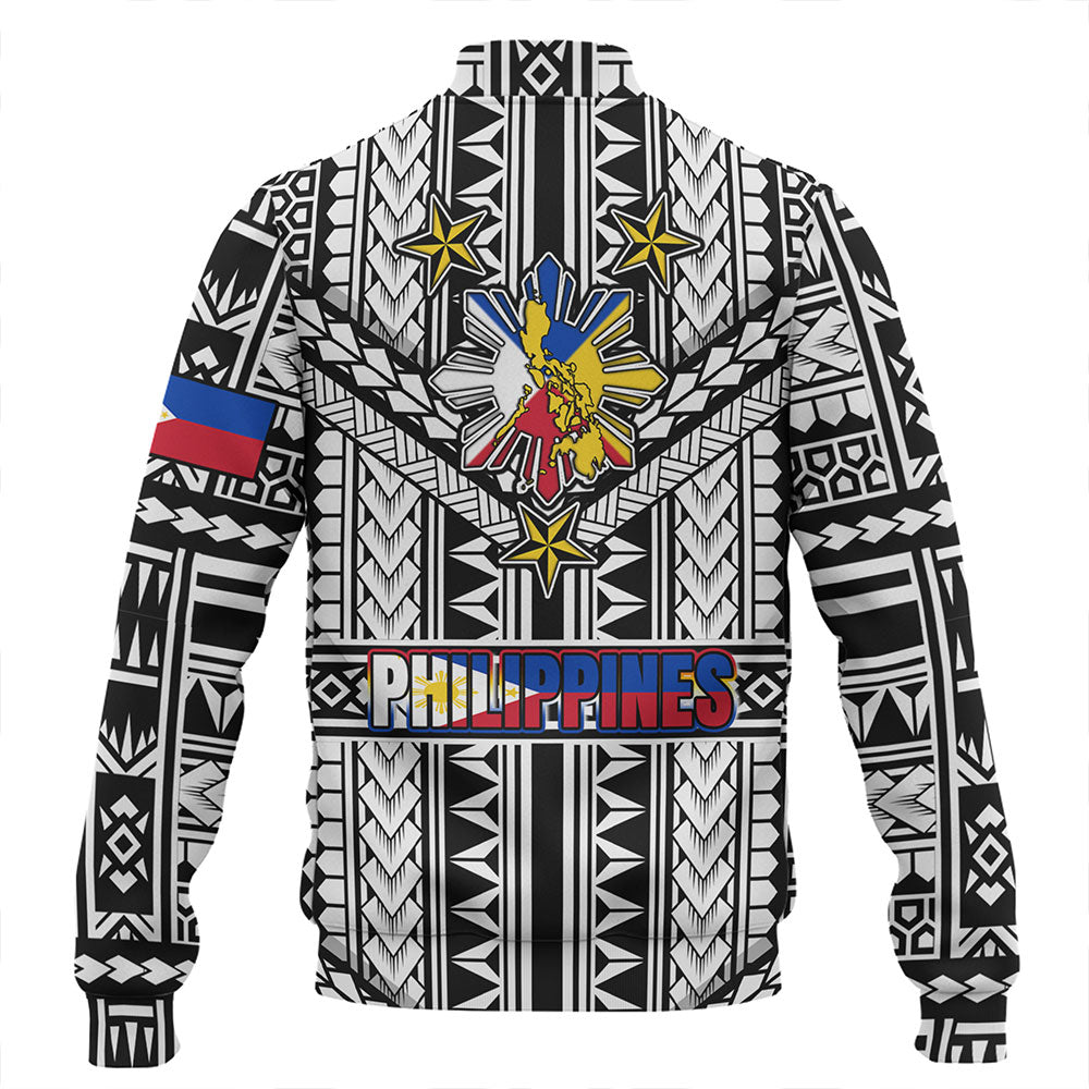 Philippines Baseball Jacket - Filipino Sun And Stars Tribal Tattoo Patterns Style