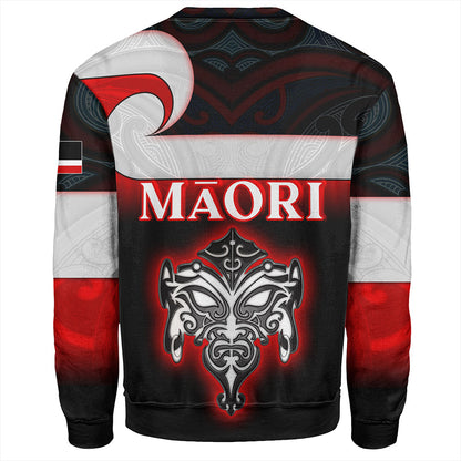 New Zealand Sweatshirt - Maori Face And Flag Patterns