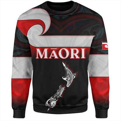 New Zealand Sweatshirt - Maori Face And Flag Patterns