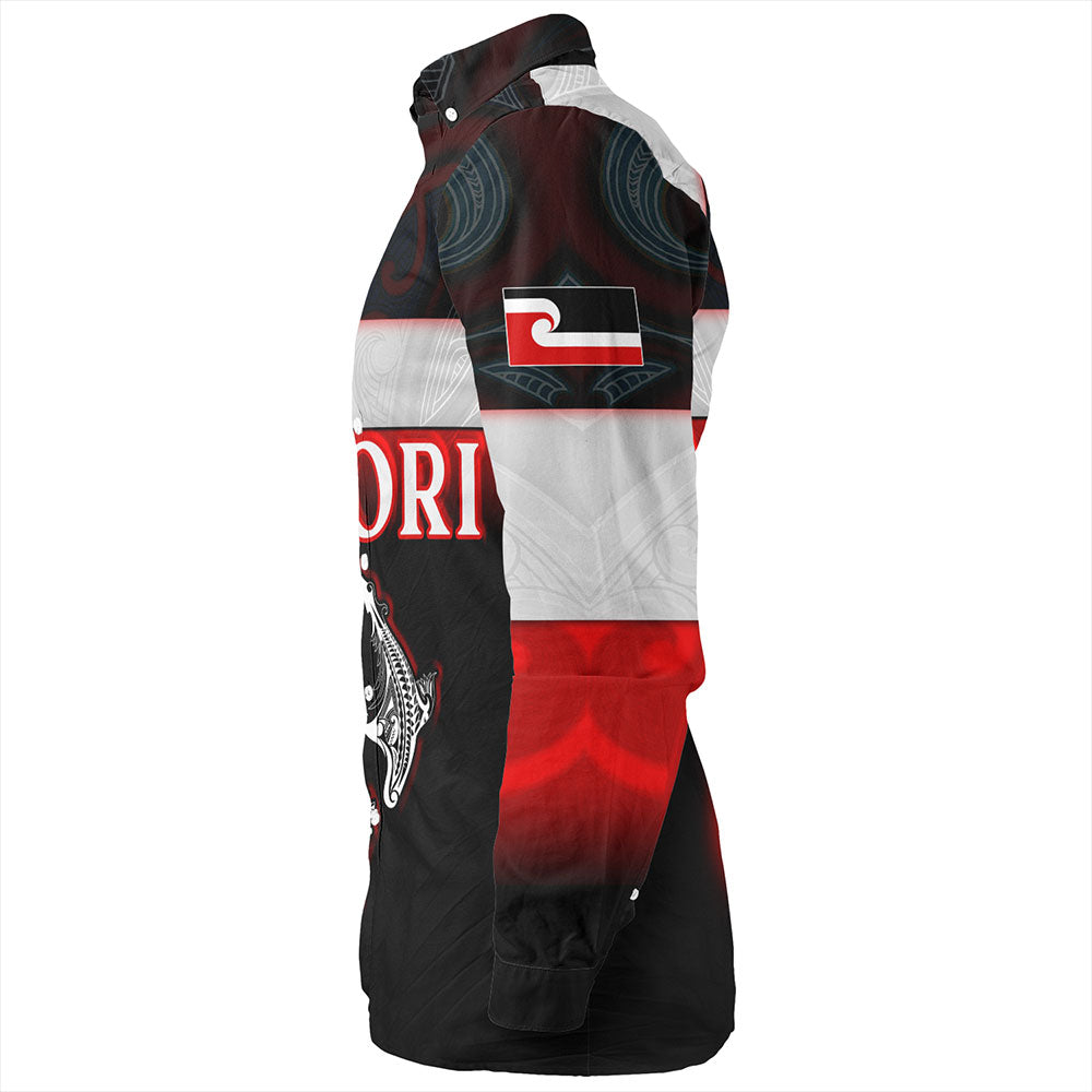 New Zealand Long Sleeve Shirt - Maori Face And Flag Patterns