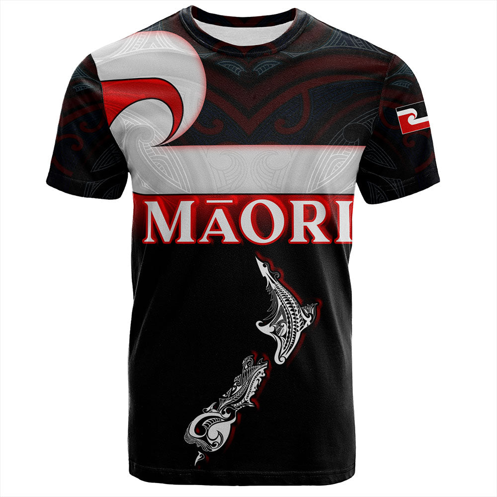 New Zealand T-Shirt - Maori Face And Flag Patterns