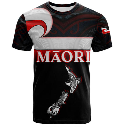 New Zealand T-Shirt - Maori Face And Flag Patterns