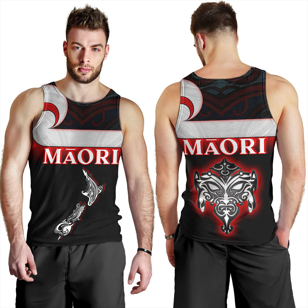 New Zealand Tank Top - Maori Face And Flag Patterns
