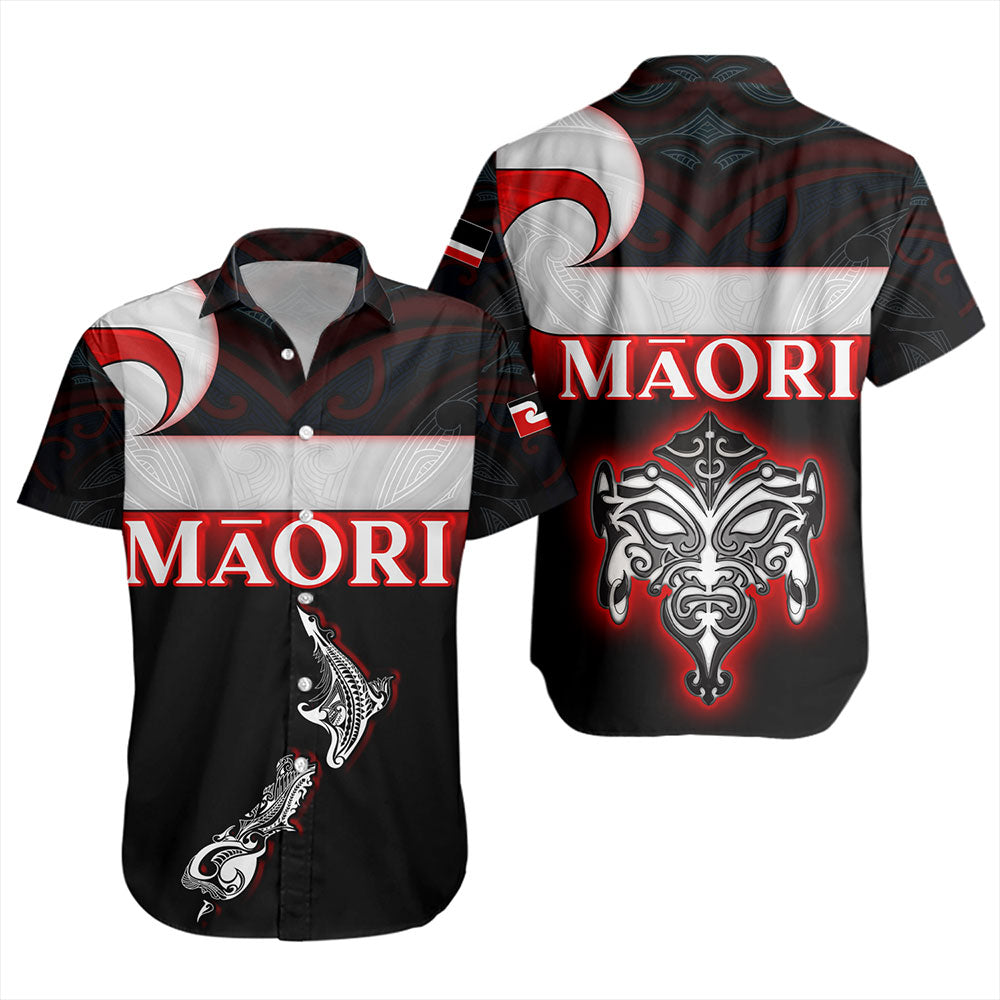 New Zealand Short Sleeve Shirt - Maori Face And Flag Patterns