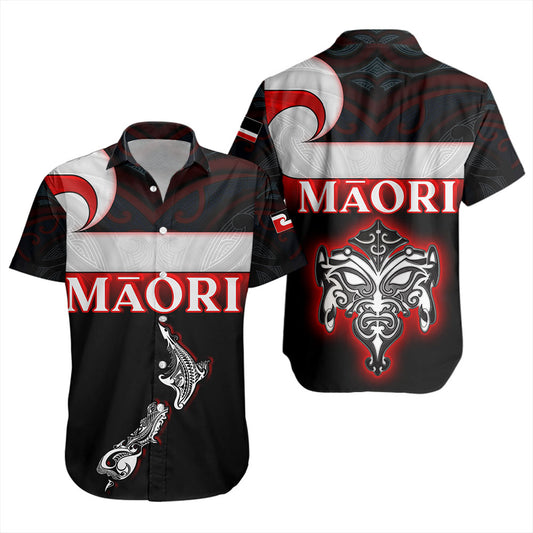 New Zealand Short Sleeve Shirt - Maori Face And Flag Patterns
