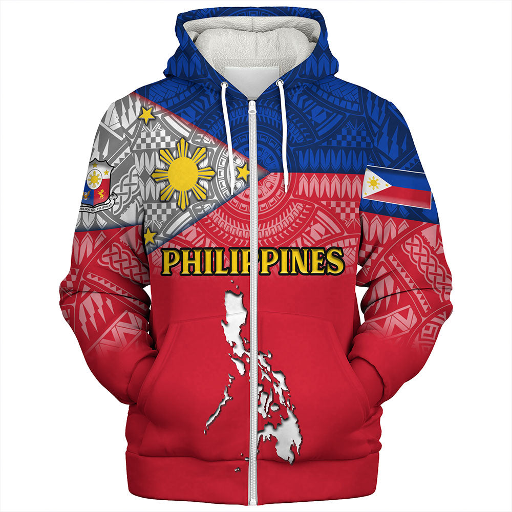 Philippines Sherpa Hoodie - Philippines Map And Flag Color Style