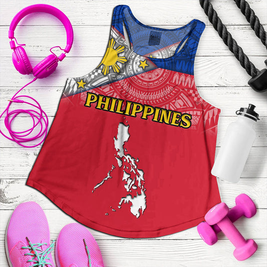 Philippines Women Tank - Philippines Map And Flag Color Style