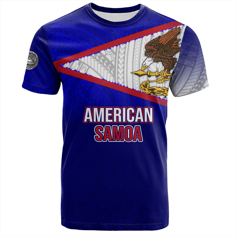 American Samoa T-Shirt - American Samoa Flag Color With Traditional Patterns
