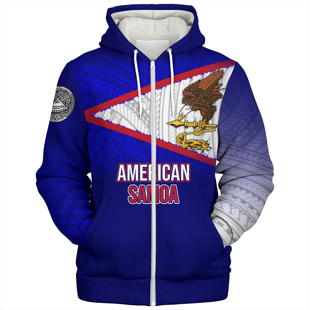 American Samoa Sherpa Hoodie - American Samoa Flag Color With Traditional Patterns