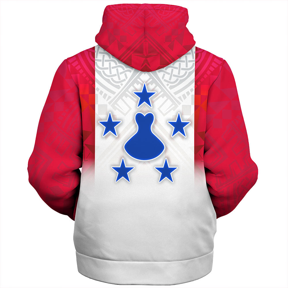 Austral Islands Sherpa Hoodie Flag Color With Traditional Patterns