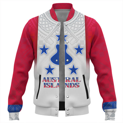 Austral Islands Baseball Jacket Flag Color With Traditional Patterns