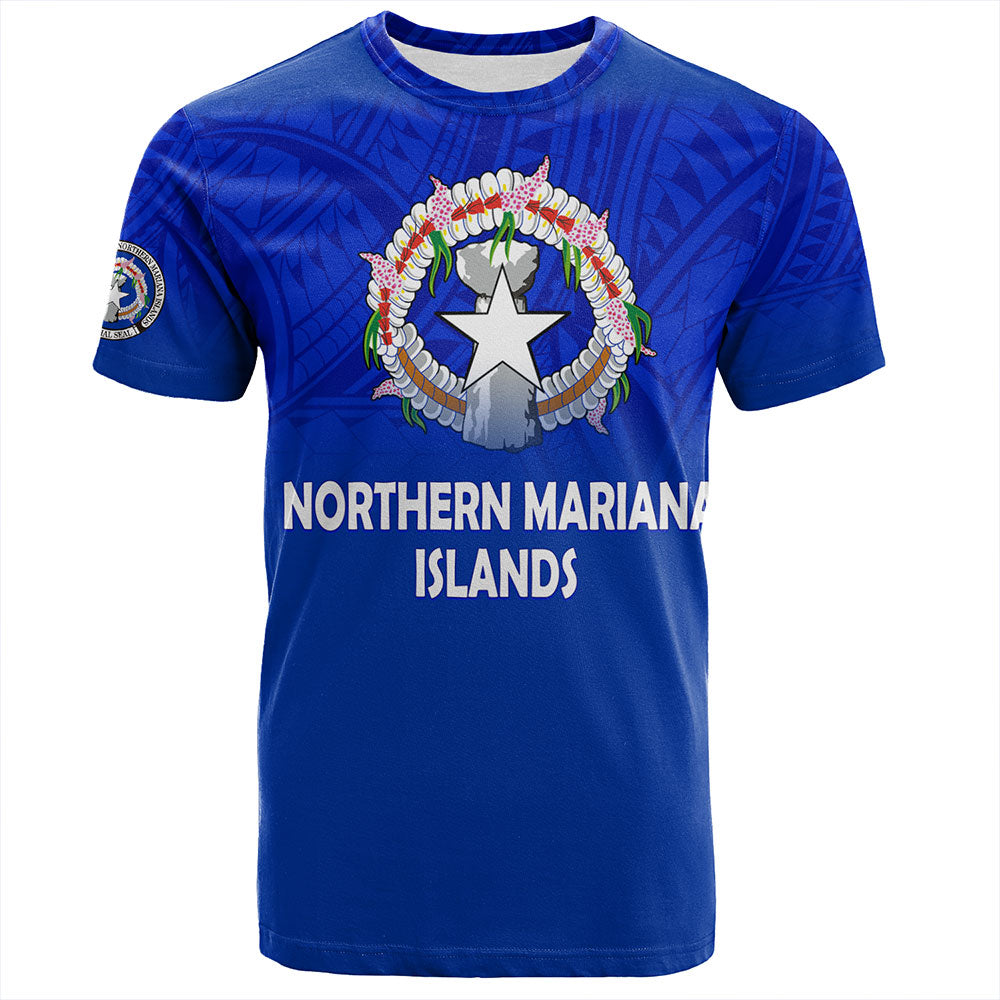 Northern Mariana Islands T-Shirt - Flag Color With Traditional Patterns