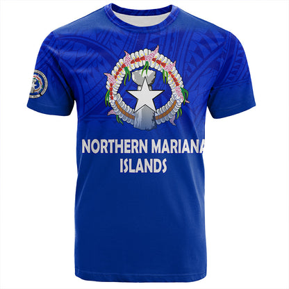 Northern Mariana Islands T-Shirt - Flag Color With Traditional Patterns