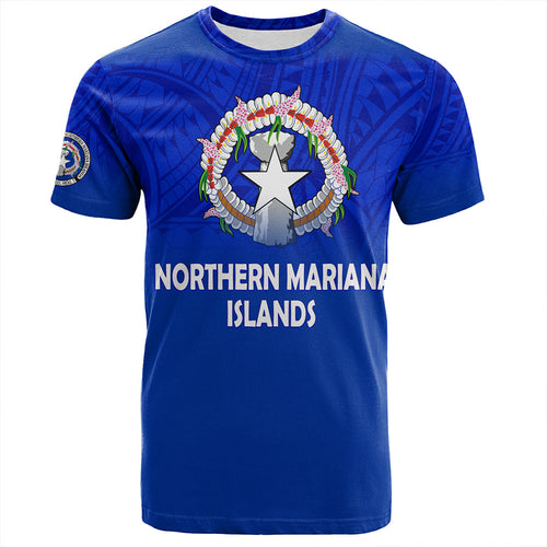 Northern Mariana Islands T-Shirt - Flag Color With Traditional Patterns