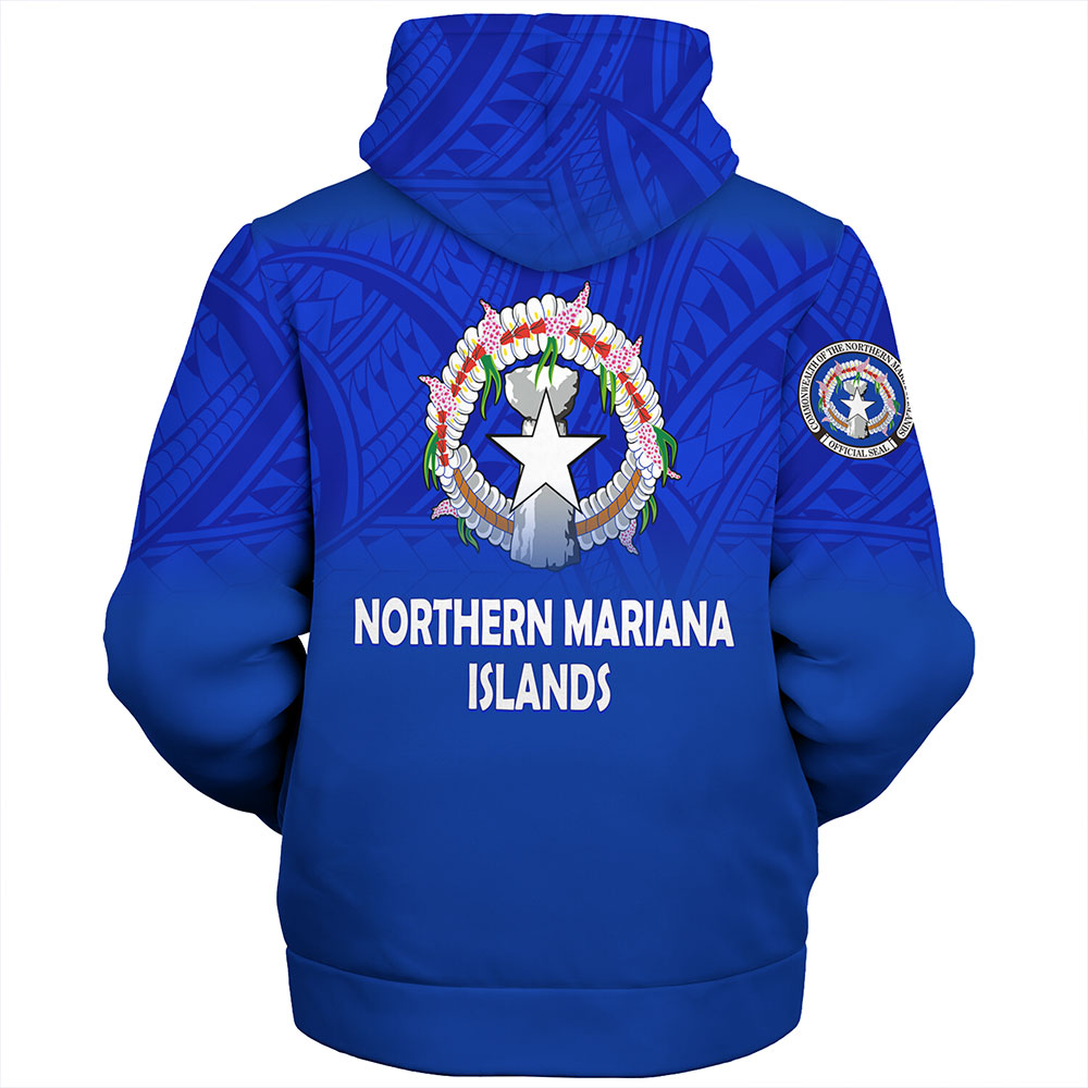 Northern Mariana Islands Sherpa Hoodie - Flag Color With Traditional Patterns