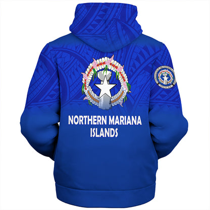 Northern Mariana Islands Sherpa Hoodie - Flag Color With Traditional Patterns