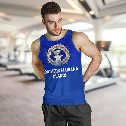 Northern Mariana Islands Tank Top - Flag Color With Traditional Patterns