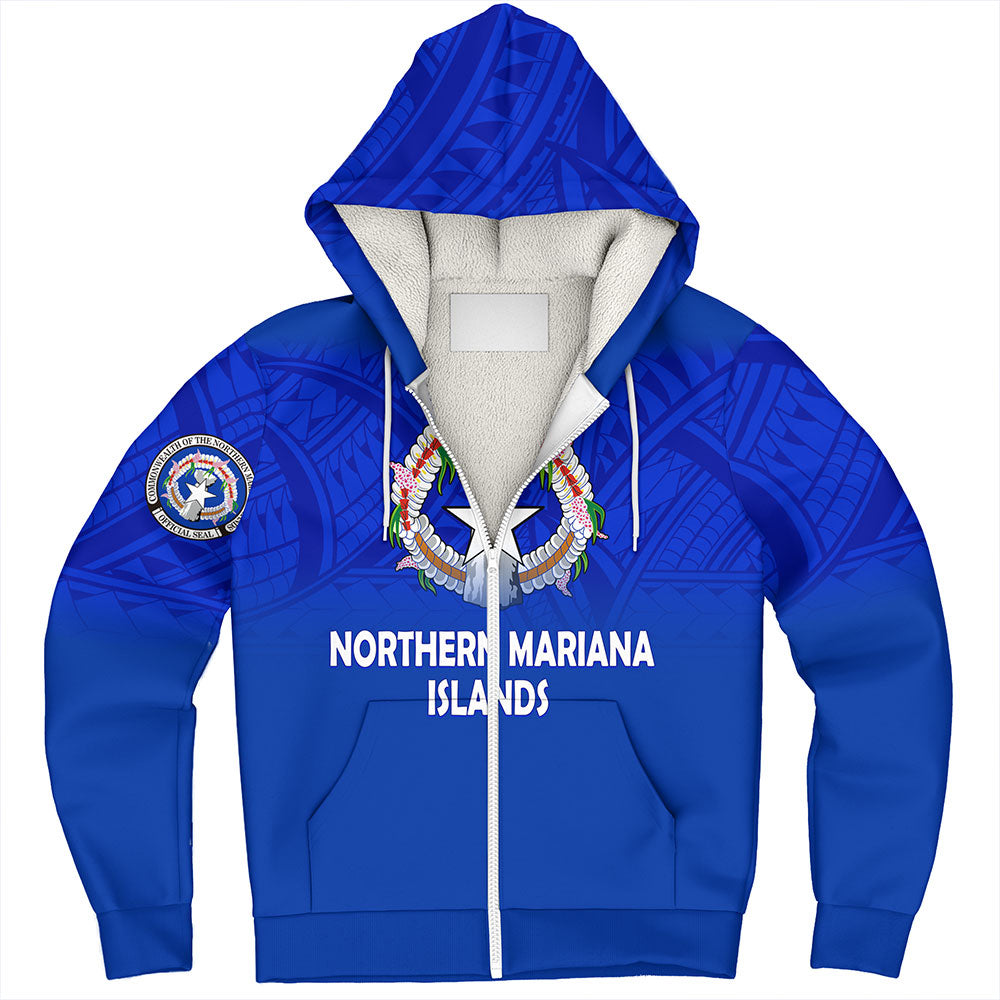 Northern Mariana Islands Sherpa Hoodie - Flag Color With Traditional Patterns