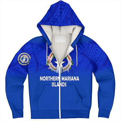 Northern Mariana Islands Sherpa Hoodie - Flag Color With Traditional Patterns