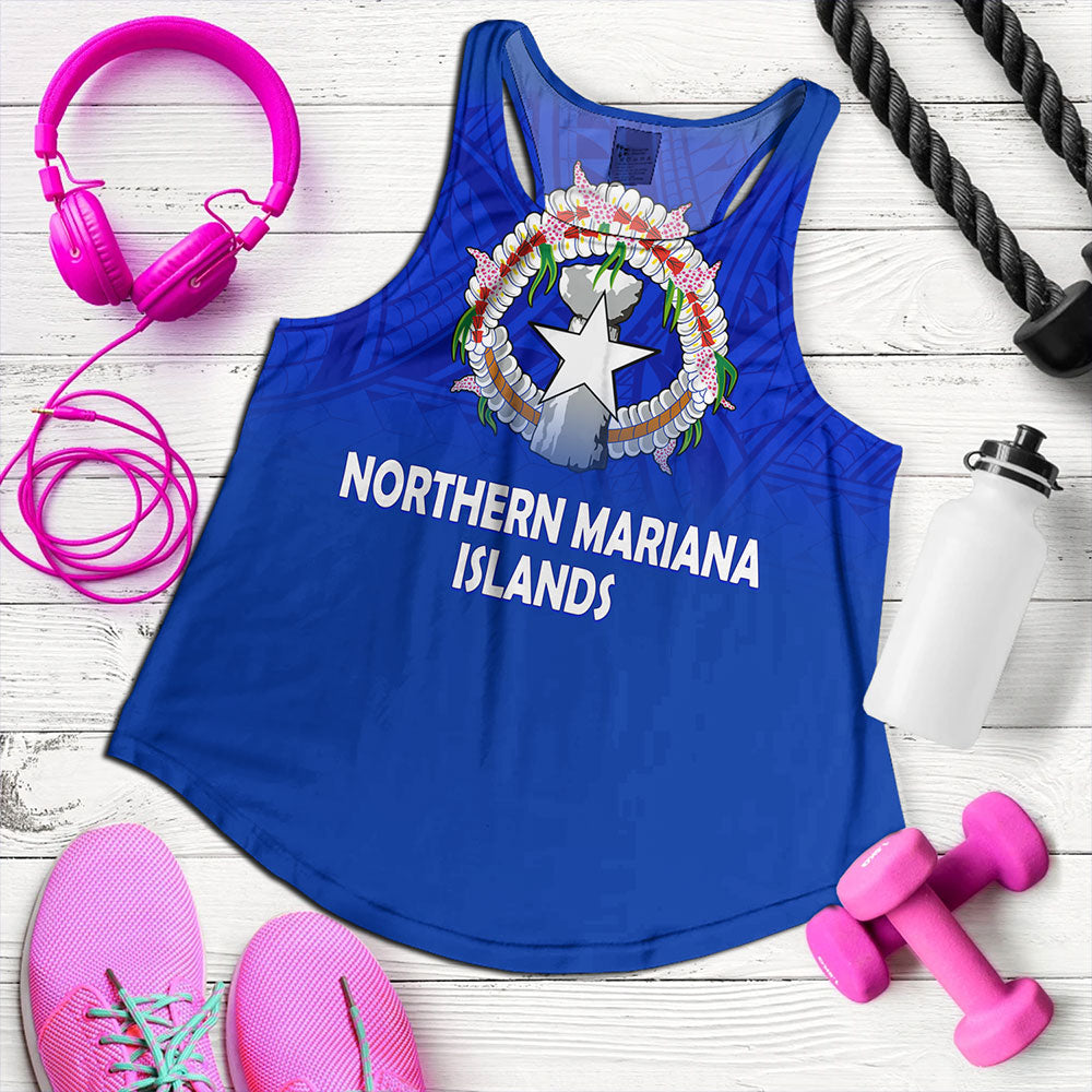 Northern Mariana Islands Women Tank Flag Color With Traditional Patterns